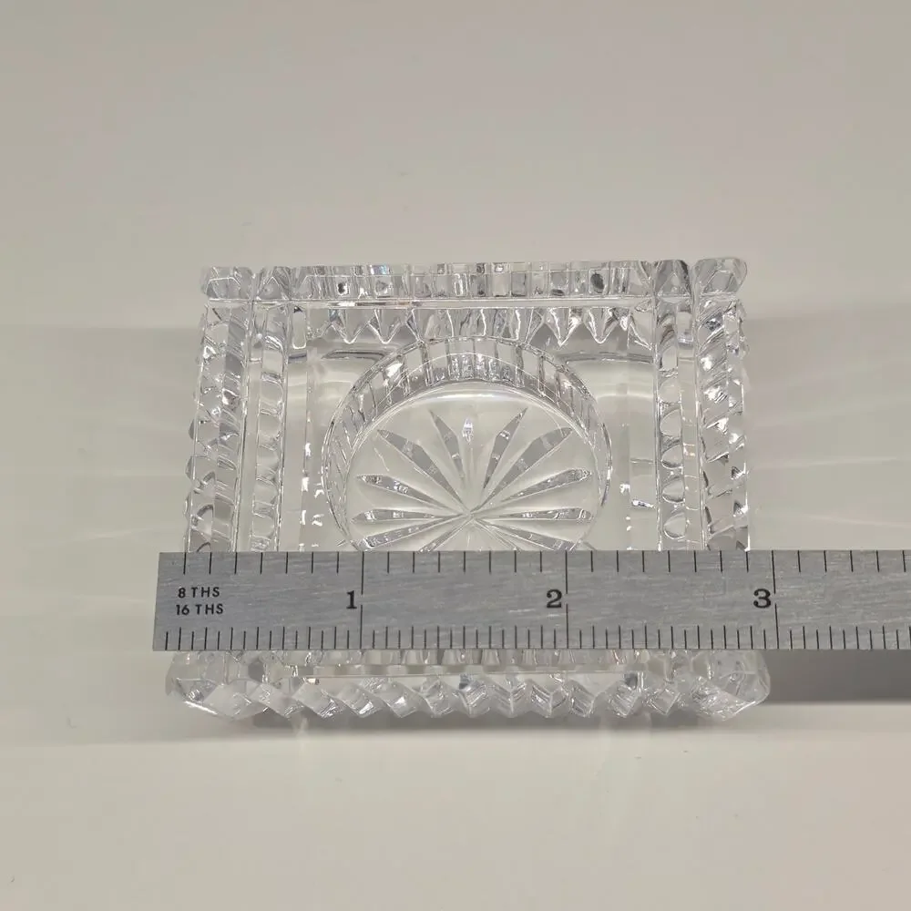 Signed Waterford Crystal Square Trinket Dish or Desk Clock Insert 3